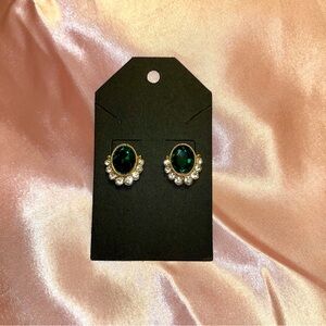 NWOT Monet - Deep Emerald Green and Gold Tone Stud Earrings (Hypoallergenic)